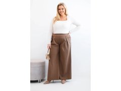 Dámské kalhoty Plus Size s širokými nohavicemi a plisováním camelové 1