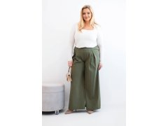 Dámské kalhoty Plus Size s širokými nohavicemi a plisováním khaki 1