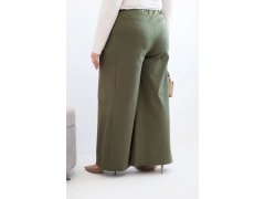Dámské kalhoty Plus Size s širokými nohavicemi a plisováním khaki 2