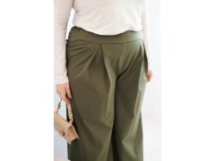 Dámské kalhoty Plus Size s širokými nohavicemi a plisováním khaki 3
