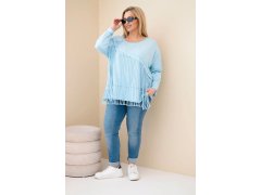 Dámská bavlněná blůza Plus Size s třásněmi modrá 1