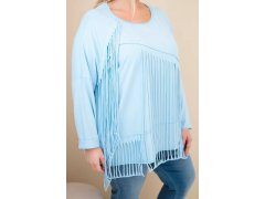 Dámská bavlněná blůza Plus Size s třásněmi modrá 3