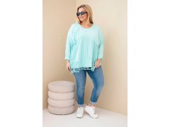 Dámská bavlněná blůza Plus Size s&nbsp;třásněmi mátová 1