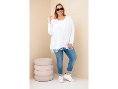 Dámská bavlněná blůza Plus Size s třásněmi bílá 1