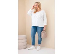 Dámská bavlněná blůza Plus Size s výstřihem do V bílá 1