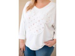 Dámská bavlněná blůza Plus Size s výstřihem do V bílá 3