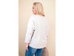 Dámská bavlněná blůza Plus Size s výstřihem do V béžová 2