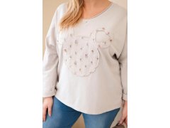 Dámská bavlněná blůza Plus Size s výstřihem do V béžová 3