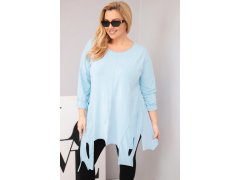 Dámská bavlněná blůza Plus Size s asymetrickým lemem a výřezy modrá 1