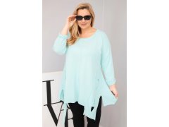 Dámská bavlněná blůza Plus Size s&nbsp;asymetrickým spodním lemem a&nbsp;výřezy mátová 1