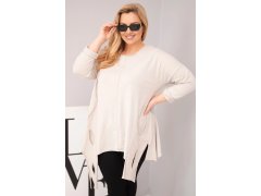 Dámská bavlněná blůza Plus Size s&nbsp;asymetrickým spodním lemem a&nbsp;výřezy béžová 1