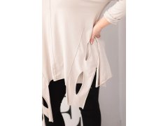 Dámská bavlněná blůza Plus Size s&nbsp;asymetrickým spodním lemem a&nbsp;výřezy béžová 3