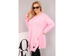 Dámská bavlněná blůza Plus Size s asymetrickým spodním lemem a výřezy světle růžová 1