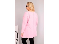 Dámská bavlněná blůza Plus Size s asymetrickým spodním lemem a výřezy světle růžová 2