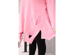Dámská bavlněná blůza Plus Size s asymetrickým spodním lemem a výřezy světle růžová 3
