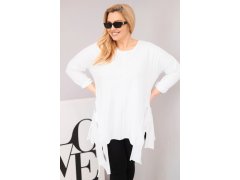 Dámská bavlněná blůza Plus Size s asymetrickým spodním lemem a výřezy bílá 1