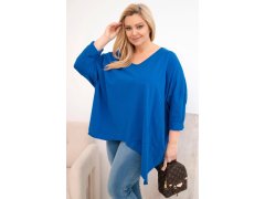 Dámská bavlněná blůza Plus Size s asymetrickým lemem a výstřihem do V chabrová 1