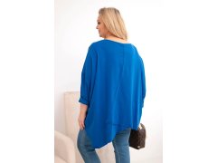 Dámská bavlněná blůza Plus Size s asymetrickým lemem a výstřihem do V chabrová 2