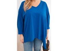 Dámská bavlněná blůza Plus Size s asymetrickým lemem a výstřihem do V chabrová 3