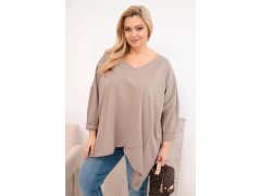 Dámská bavlněná blůza Plus Size s asymetrickým spodním lemem a V výstřihem fango 1
