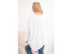 Dámská bavlněná blůza Plus Size s asymetrickým spodním lemem a V výstřihem bílá 2