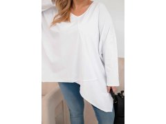 Dámská bavlněná blůza Plus Size s asymetrickým spodním lemem a V výstřihem bílá 3
