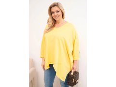 Dámská bavlněná blůza Plus Size s asymetrickým spodním lemem a výstřihem do V žlutá 1