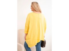 Dámská bavlněná blůza Plus Size s asymetrickým spodním lemem a výstřihem do V žlutá 2