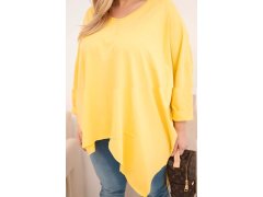 Dámská bavlněná blůza Plus Size s asymetrickým spodním lemem a výstřihem do V žlutá 3