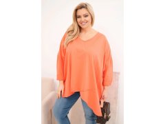 Dámská bavlněná blůza Plus Size s asymetrickým spodním lemem a V výstřihem meruňková 1