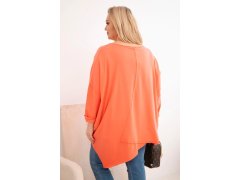 Dámská bavlněná blůza Plus Size s asymetrickým spodním lemem a V výstřihem meruňková 2