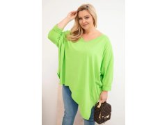 Dámská bavlněná blůza Plus Size s asymetrickým spodním lemem a výstřihem do V světle zelená 1
