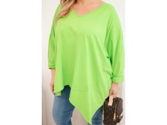 Dámská bavlněná blůza Plus Size s asymetrickým spodním lemem a výstřihem do V světle zelená 3