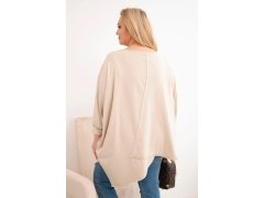 Dámská bavlněná blůza Plus Size s asymetrickým spodním lemem a V výstřihem béžová 2