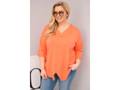 Dámská bavlněná blůza Plus Size s hlubokým V výstřihem a asymetrickým spodním lemem meruňková 1