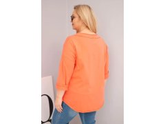 Dámská bavlněná blůza Plus Size s hlubokým V výstřihem a asymetrickým spodním lemem meruňková 2