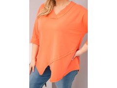 Dámská bavlněná blůza Plus Size s hlubokým V výstřihem a asymetrickým spodním lemem meruňková 3