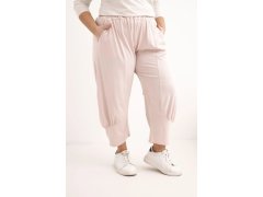 Dámské kalhoty Plus Size s nízkým sedem a gumou v pase tmavě pudrově růžové 1