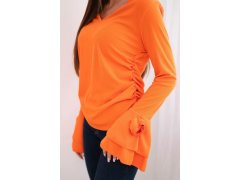 Dámská pruhovaná blůza s V výstřihem a volánky na rukávech oranžová 3