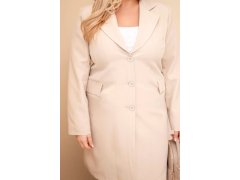 Dámský kabát Plus Size dlouhý s&nbsp;límcem a&nbsp;kapsami béžový 3