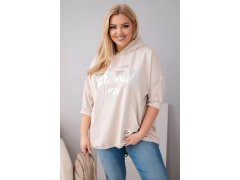 Dámská mikina plus size z viskózy s kapucí a klokaní kapsou béžová 1