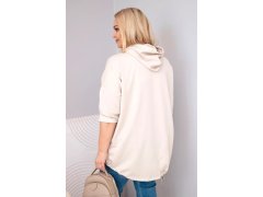 Dámská mikina plus size z viskózy s kapucí a klokaní kapsou béžová 2