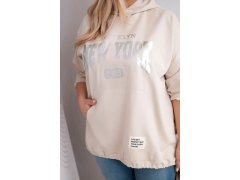 Dámská mikina plus size z viskózy s kapucí a klokaní kapsou béžová 3