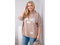 Dámská mikina Plus Size z viskózy s kapucí a klokaní kapsou fango 1