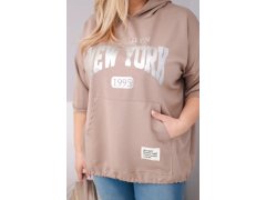 Dámská mikina Plus Size z viskózy s kapucí a klokaní kapsou fango 3