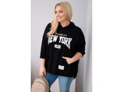 Dámská mikina Plus Size z viskózy s kapucí a klokaní kapsou černá 1