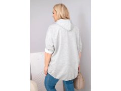Dámská mikina Plus Size viskózová s kapucí a klokaní kapsou šedý melír 2