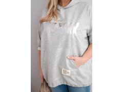 Dámská mikina Plus Size viskózová s kapucí a klokaní kapsou šedý melír 3
