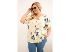 Dámská bavlněná halenka Plus Size s květinovým vzorem žlutá 1
