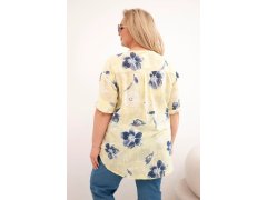 Dámská bavlněná halenka Plus Size s květinovým vzorem žlutá 2